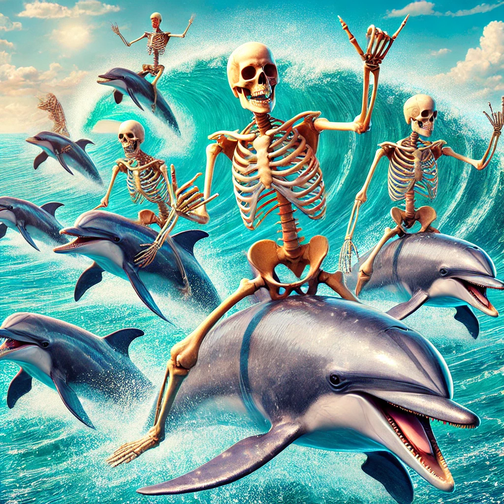Slop Haus | Skeletons riding dolphins doing the shaka
