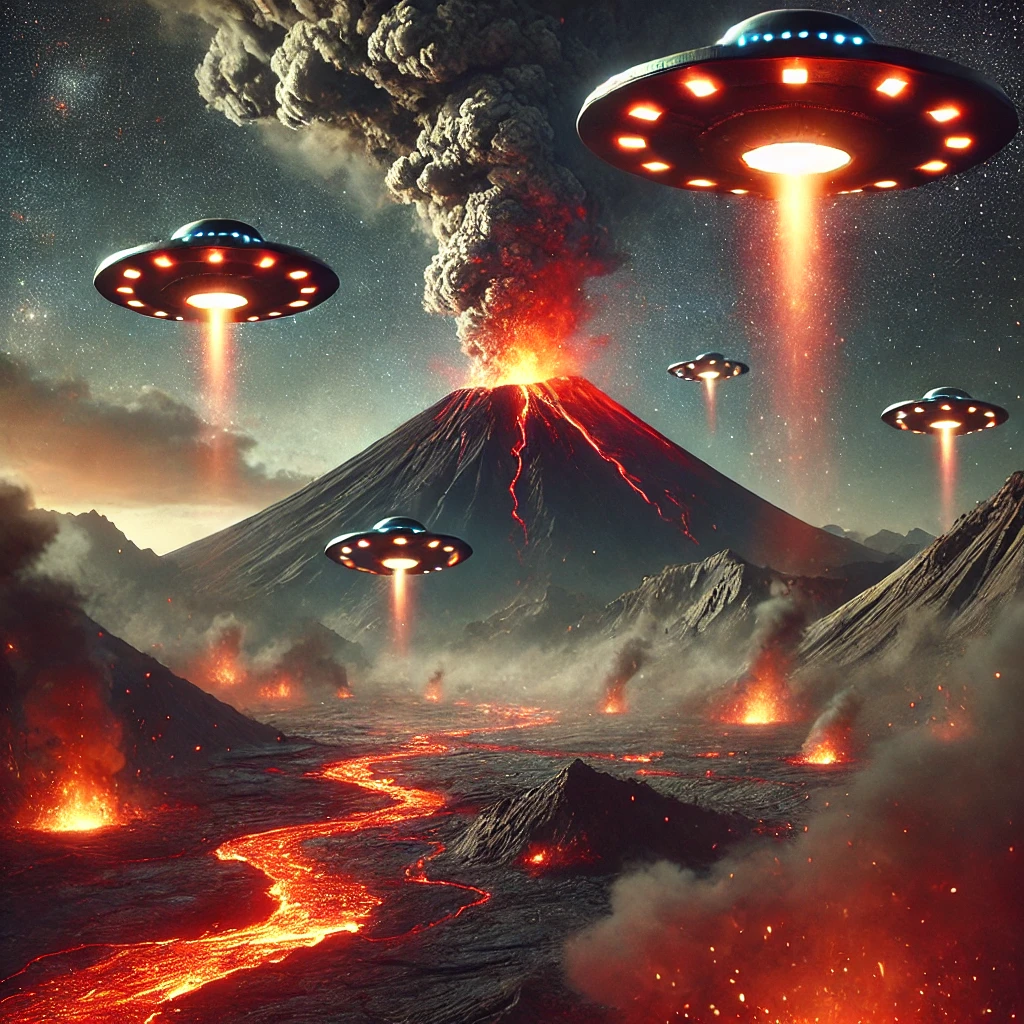 Slop Haus | An exploding volcano with ufo's